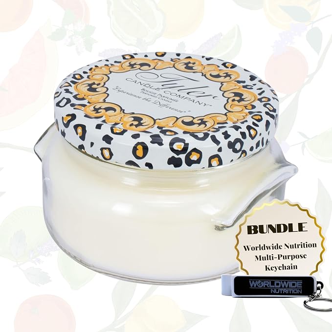 Worldwide Nutrition Bundle: Tyler Candle Company Regal Scent Jar Candle - Luxurious Scented Candle with Essential Oils - Long Burning 22 oz Extra Large Candle and Multi-Purpose Key Chain