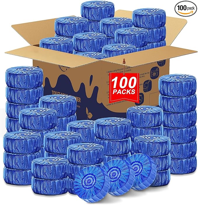 Msvvko Toilet Bowl Cleaner Tablets 100 Count - Blue Toilet Tank Cleaner Blocks Bulk Pack, Long Lasting Bathroom Deodorizer, Hard Water Stain Remover & Descaler, Septic Safe No-Scrub Daily Freshness