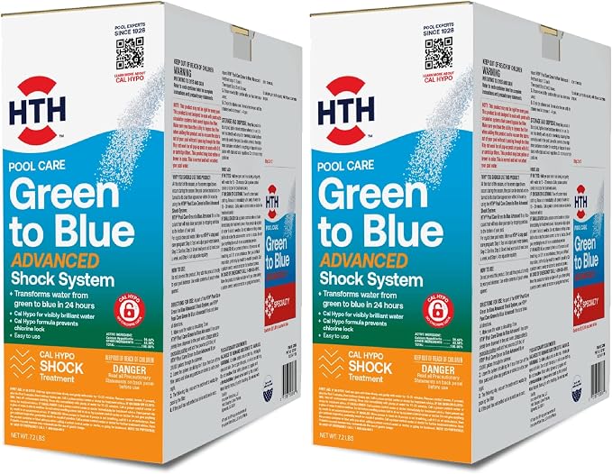 HTH 52038 Swimming Pool Care Green to Blue, Advanced Shock System, 2-Step Swimming Pool Care Solution, 1 Kit (Pack of 2)