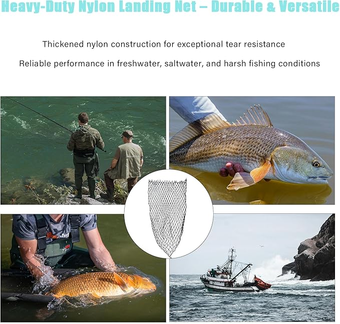 Large Fishing Net with Handle High Strength Landing Net Long Telescoping Rubber Fish Net Extendable Dip Net for Fishing Ideal for River Angling Pier Boat