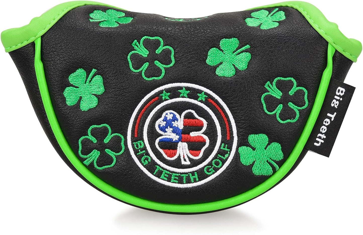 BIG TEETH Putter Cover Mallet Putter Cover Half Mallet Small Golf Headcover, Mini Club Head Protector Magnetic Closure Black Leather for Odyssey White Hot #5 Golf Rossie Tour Edge Chipper etc