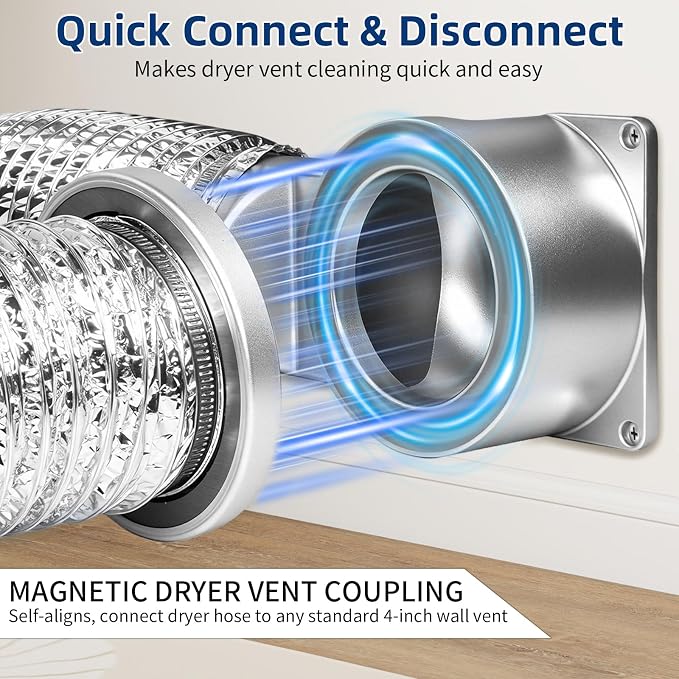 Magnetic Dryer Vent Coupling Connector Kit DV90 with Self-Aligning Magnets, Airtight Seal Easy to Clean Includes 3ft 4-Inch Hose & 2 Clamps