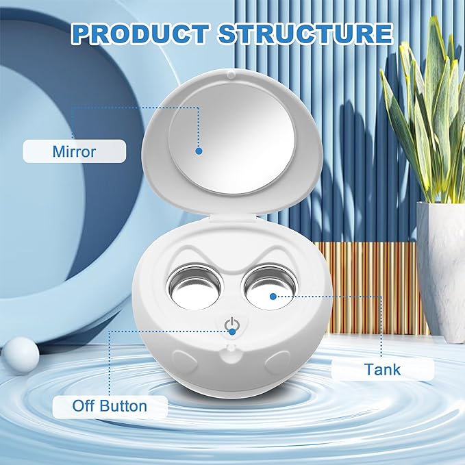 Ultrasonic Contact Lens Cleaner Rechargeable Eye Contact Cleaner with Vanity Mirror Compact Contact Lens Cleaner Support Fast Cleaning Fits Hard, RGP, Orthokeratology Lens