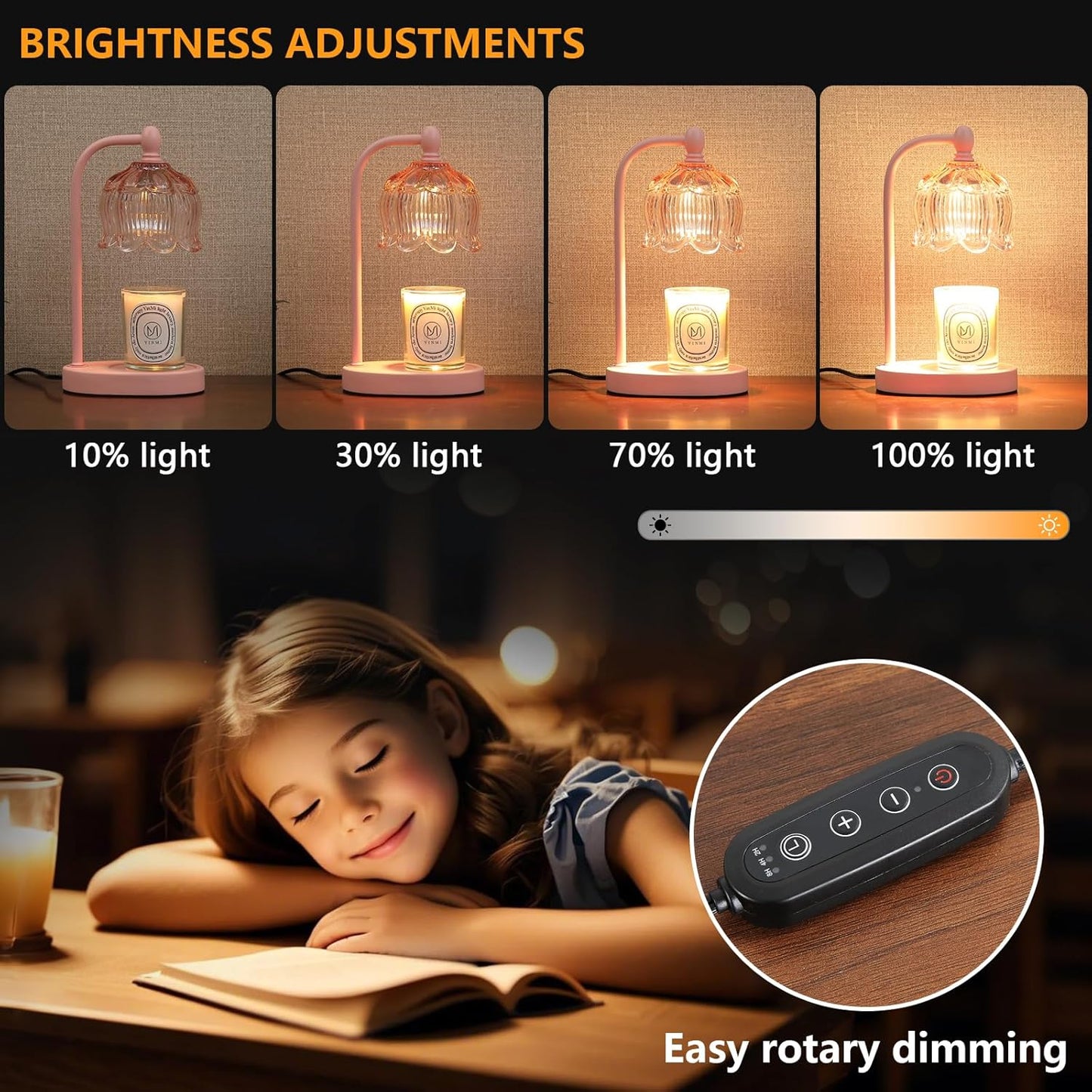 Pink Candle Warmer Lamp with Timer and Dimmer,Mother's Day Gifts for Mom/Wife, Melt Wax Warmer Lamp with 2 Bulbs for Candle Jars House Warming New Home Decor