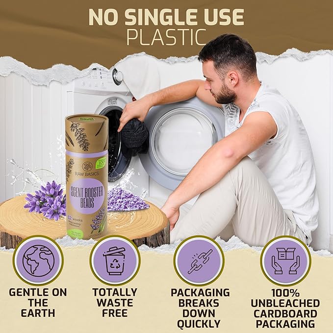 RAW BASICS Scent Booster for Washer, Lavender Aroma and Dryer Sheets, 80 Bulk Loads