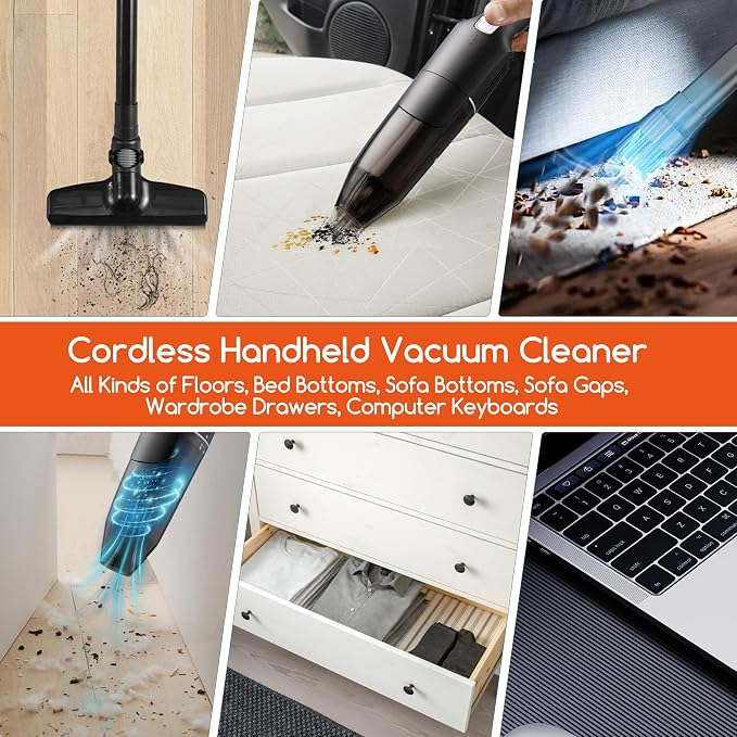 REECOO Cordless Stick/Handheld Vacuum Cleaner, 10-17Kpa 2-Level Powerful Suction,Fast Charging-Use Durable, Latest Household Vacuum Cleaners for Cleaning Flooring,Carpets,Car Seat,Sofas, Hair and Dust