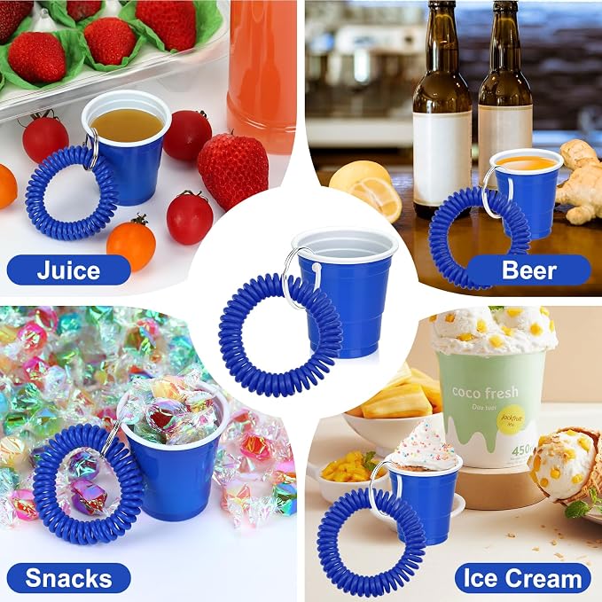 30 Pcs Blue Shot Cups with Wristband for Party 2oz Plastic Shot Glasses Bulk Disposable Mini Shot Glasses with Bracelet Wear on Solo Cups for Party Wedding Beer Taste Serving Graduation Birthday