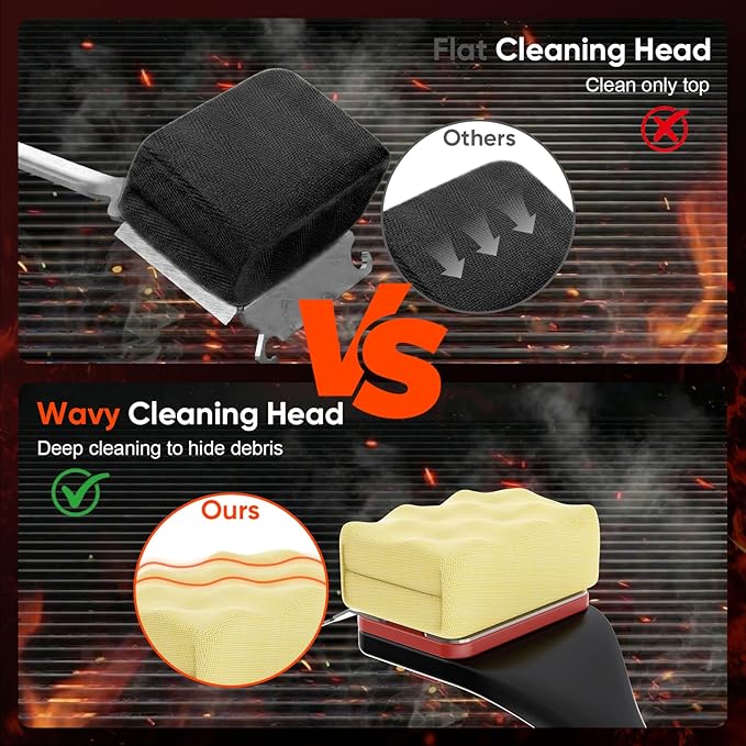NEWKITCHEN Grill Brush Bristle-Free Steam Cleaning, BBQ Brush Replaceable Heat-Resistant Kevlar Head with Grill Scraper Safe Barbecue Grill Cleaner for All Grill Types (2 Pack Cleaning Head)