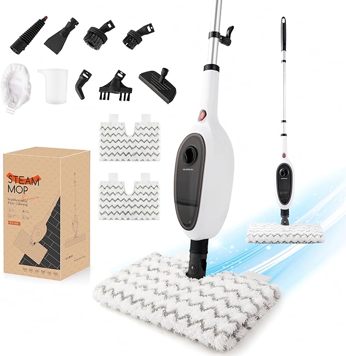 REECOO Steam Mop with Attachments/Pad 2PCS,Unique Double-Sided Flip Design - 260°F/126°C High Temperature Deep Cleaning, Floor Steamer for Kitchen, Living Room Wood Floor Tile Cleaning
