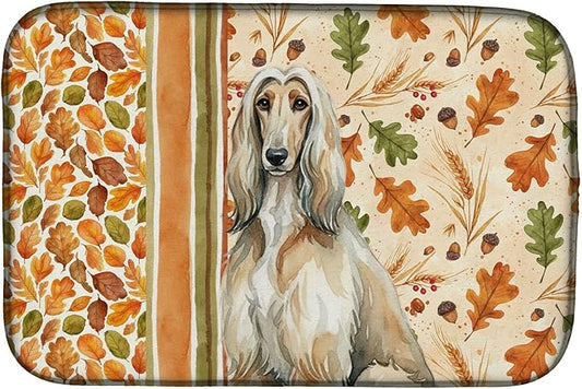 Caroline's Treasures Afghan Hound Heirloom Fall Dish Drying Mat Absorbent Dish Drying Mat Pad for Kitchen Counter Dish Drainer Mat for Countertop, 14 x 21", Multicolor