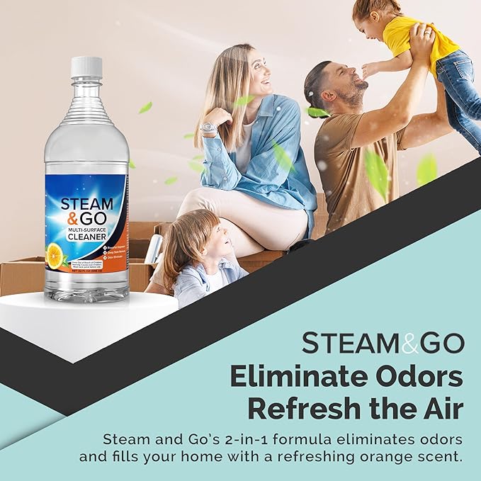 Steam & Go Multi-Purpose Cleaner Spray with Oxy Power for Multi-Surfaces - Removes Stains, Eliminates Odors, & Degreases - Orange Scent, 32 oz