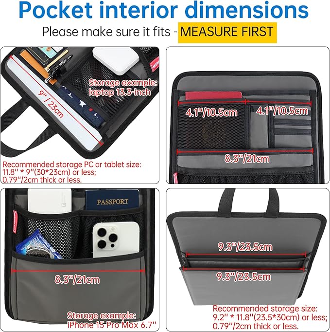 Slim Rugged Backpack Organizer Insert for Business Casual Men Women -13 Pockets,Padded Nylon,Max 14'' laptop - Black