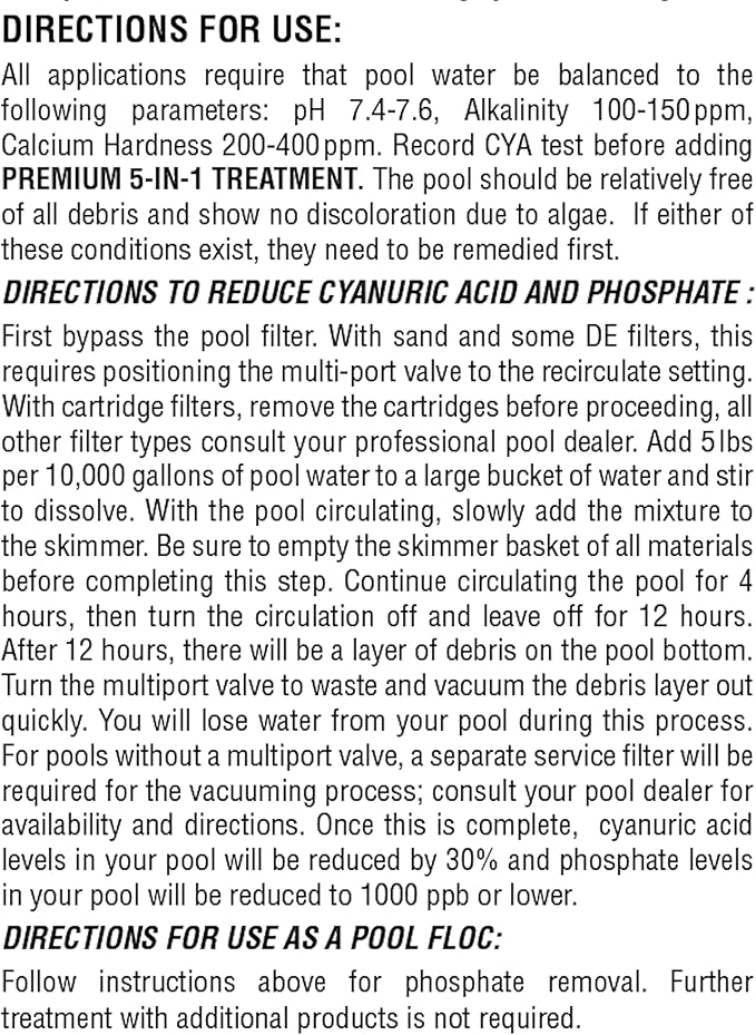 Robelle 5-Pounds Premium 5-in-1 Pool Water Treatment, Cyanuric Acid Reducer, Phosphate Remover, Made in USA