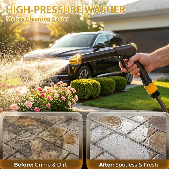 2026 high pressure hose nozzle, portable high pressure water gun with 4 Adjustable Jet Nozzle, pressure washer nozzle, power washer hose attachment for garden Patio Cleaning