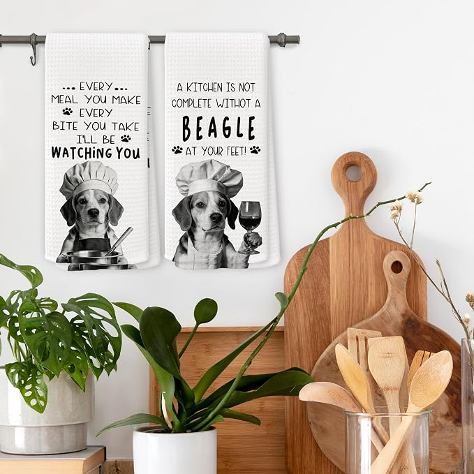 Funny Beagle Dog Kitchen Towels 16x24 Inch Set of 2 | Beagle Gifts for Women Men Dish Tea Towels for Kitchen, Dog Lover Mom Dad Owner Gifts Decorative Hand Towel