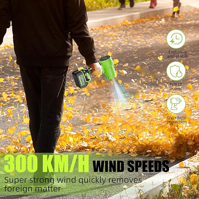 Portable Electric Cordless Leaf Blower – 400000RPM Handheld Blower with 4.0Ah Batteries & Charger, Variable Speed Lightweight Air Duster for Snow, Lawn, Patio & Dust Cleaning, Green