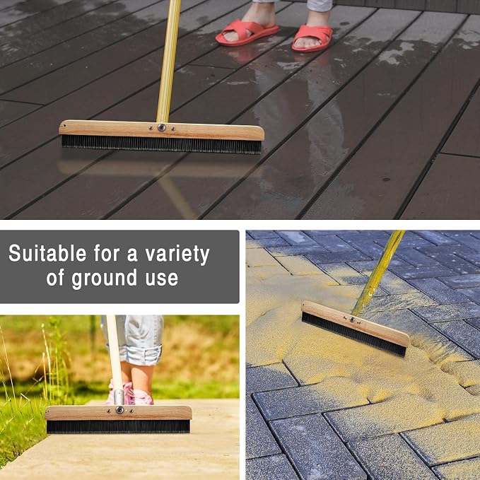 2 Pack 24 Inch Concrete Broom Finishing Tools Wood Backed, Polypropylene Bristles Brush Push Brooms Without Handle for Concrete Finishes Hard Floors