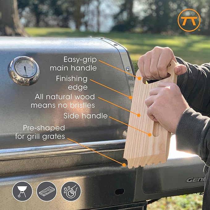 Outset Grill Cleaning, Wood Grill Scraper, 10" Bamboo BBQ Cleaner