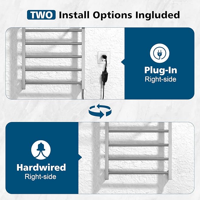 Heated Towel Racks for Bathroom, Hot Towel Warmer with 24hr Timer Stainless Steel Wall Mounted Electric Towel Warmers for Bathroom (Nickel, 5-Bar)