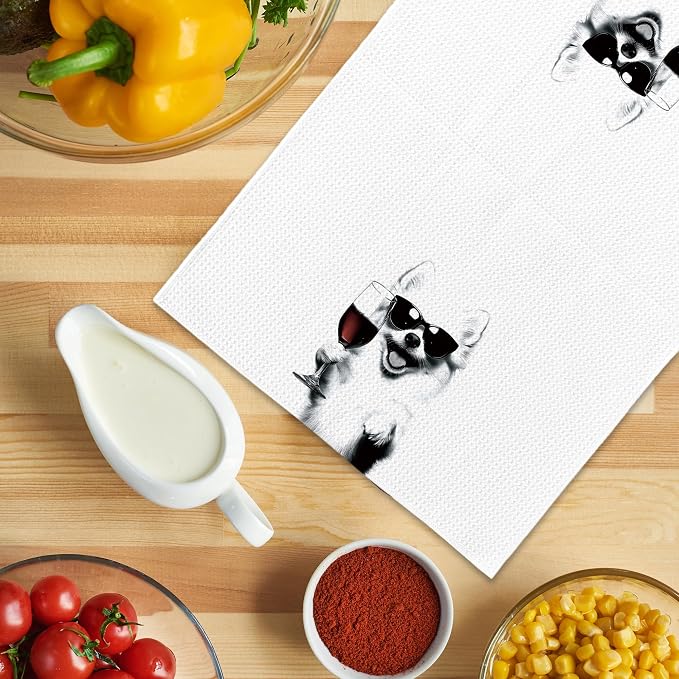 Funny Pomeranian Wine Kitchen Towels, Gifts for Dog Wine Lovers, Bar Accessories Dish Tea Towels for Kitchen, Dog Owners Housewarming Gift Decorative Hand Towel 16x24 Inch