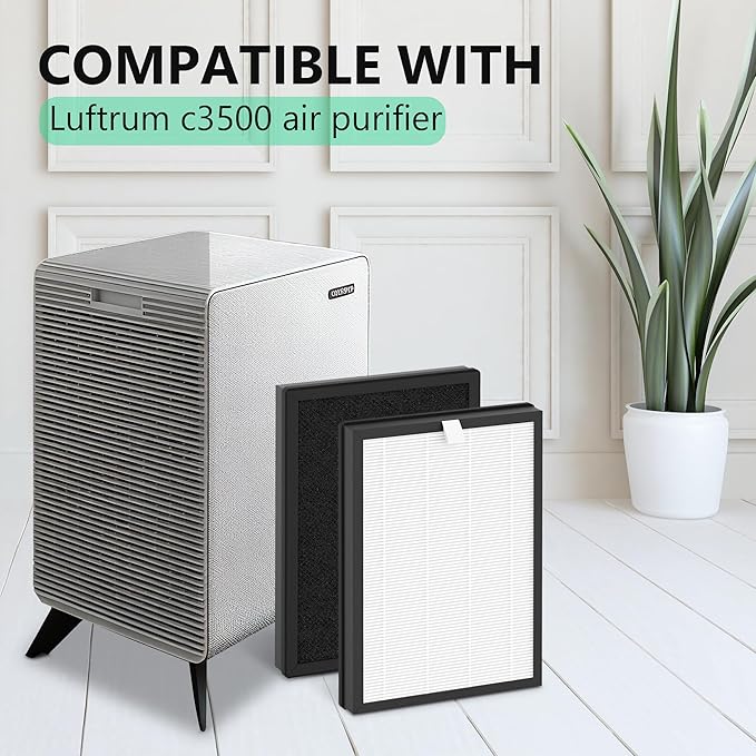 C3500 Replacement Filter Compatible with LUFTRUM C3500 and C3500 WiFi Air Purifier, H13 True HEPA Filtration Activated Carbon Filter (4 Pack-4 Filters)