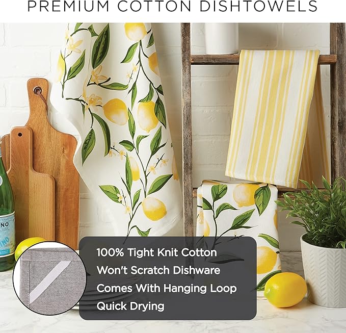 DII Assorted Print Dishtowel Set, 18x28", Retro Beer, 3 Count