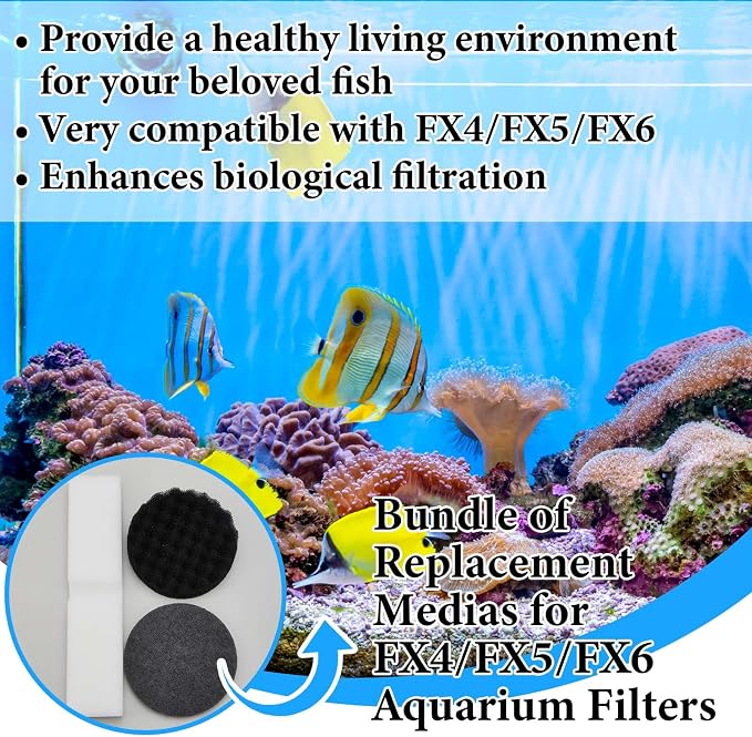 Threlaco 28 Pcs Aquarium Media Kit Compatible with Fluval Fx4/ Fx5/ Fx6 Filter, Carbon Foam Pad, Nitrite Remover Pads, Activated Carbon, Foam Block, Silicone Lube, Towels, Ceramic Ring, Mesh Bag