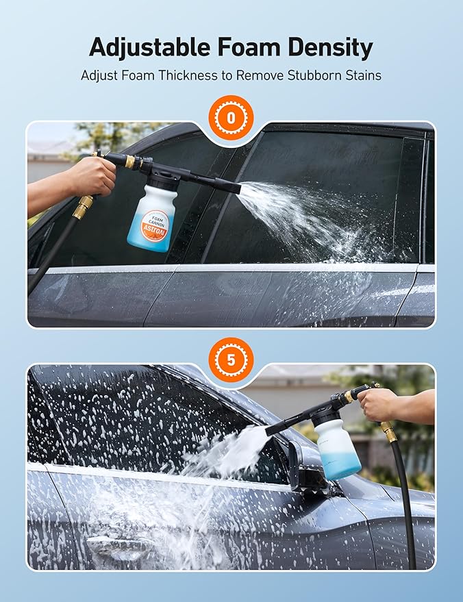 AstroAI Foam Gun Car Wash Gun with Wash Mitt, Quick Connect to Most Garden Hose, Foam Blaster Equips with 3/4” Universal Garden 3/8" Quick Connector, Amber Lable