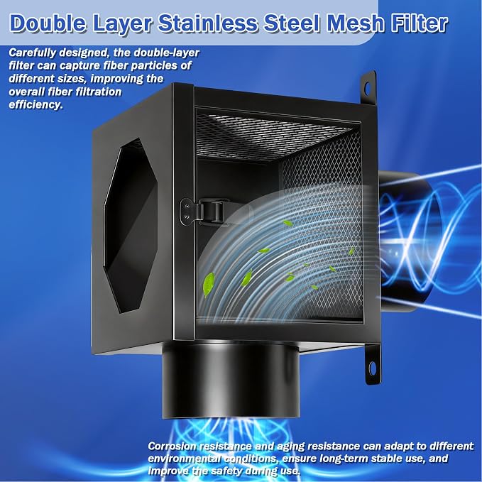 Dryer Lint Trap, Metal Indoor Dryer Vent Lint Trap- Dryer Lint Filter Box with 4" 5FT Flexible Dryer Vent Hose, 2 Filter Screens, 2 Clamps,1 Brush, Secondary Lint Trap for Electric Clothes Dryers