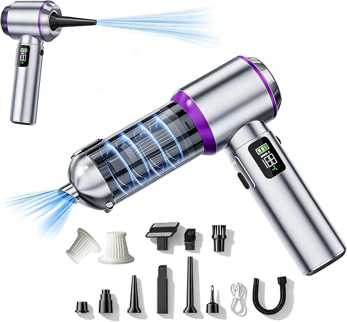 Handheld Car Vacuum Cordless with Air Duster, 30-Min Runtime 20000Pa Suction, Portable Rechargeable Small Handheld Vacuum for Car Detailing Interior Cleaning Pet Hair,Silver&Purple