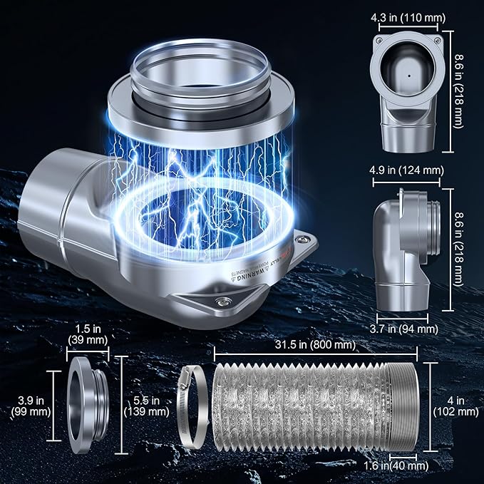 Magnetic Dryer Vent Coupling Easy to Clean Quick Connector Airtight Seal Dryer Vent Connector Kit Including a 2.6ft 4" Duct and two Clamps, DV90