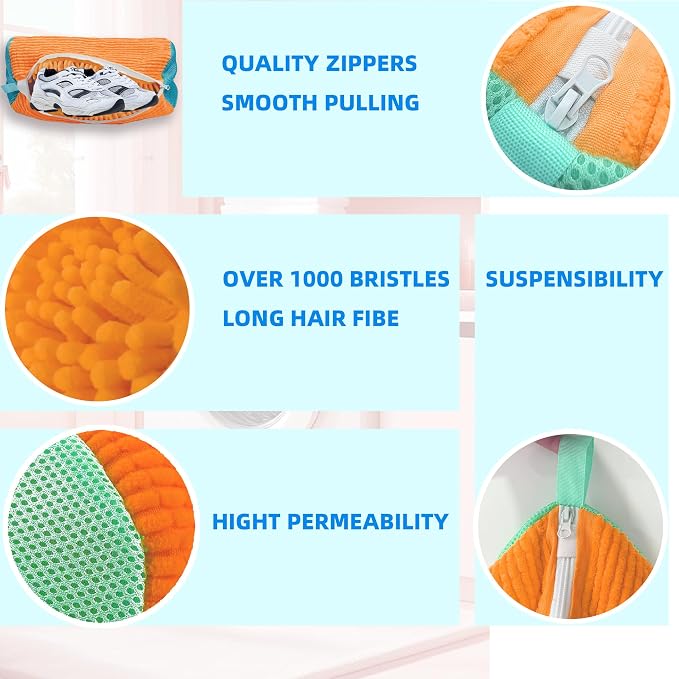Shoe Washing Machine Bag Laundry Shoe Bag for Washer and Dryer Reusable 2pc Shoe Cleaning Bags for Sneakers 360° Deep Cleaning Machine for All Shoes Types With Self-locking Zipper