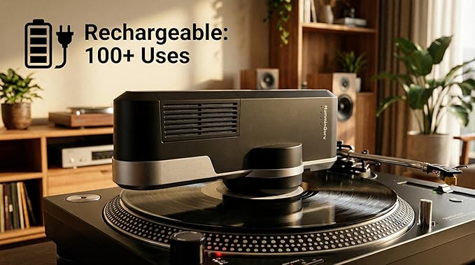 HumminGuru Orbit Static Remover for Vinyl Records, Vinyl Record Cleaner Machine Removes Static Charge Evenly, 360° LP Rotating Ionizer, Anti-Static Turntable Record Player Accessories Cleaning Kit