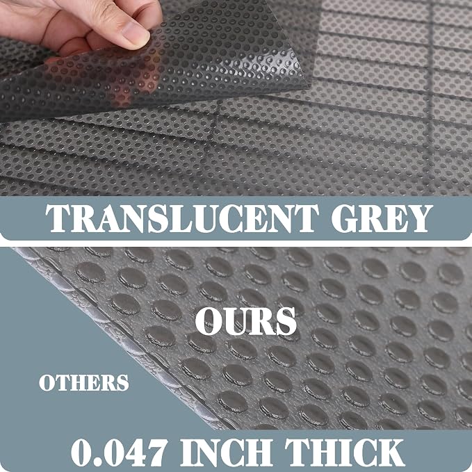 FLPMIX Thick Shelf Liner 12 inch Wide: Standard Size (12 by 197 Inch) Pantry Shelf Liner for Wire Shelves - Waterproof Heavy Duty Easy to Cut Plastic Kitchen Drawer Liner - Transparent Grey