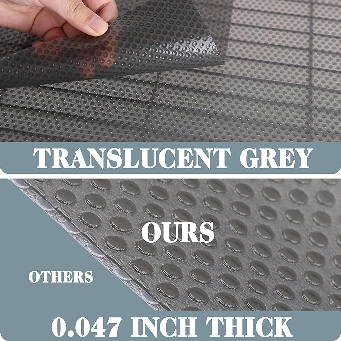 FLPMIX Thick Pantry Shelf Liner 15 inch Wide: Standard Size (15 by 197 Inch) Wire Shelf Liner - Waterproof Heavy Duty Easy to Cut Plastic Metal Rack Mat for Shelving - Transparent Grey