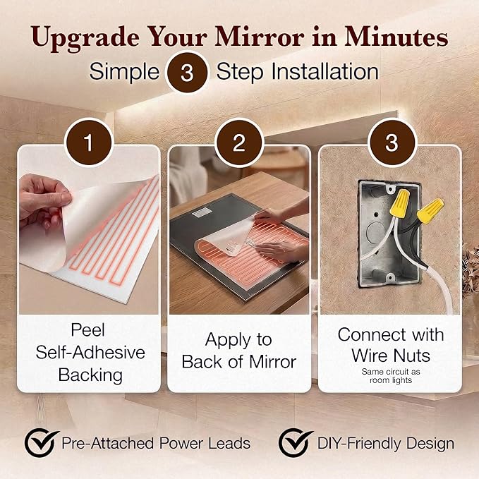 WarmlyYours Heated Mirror Defogger Rectangular 30x40 in. Self-Adhesive Anti Fog and Steam Electric Pad for Existing Bathroom Wall Mirrors