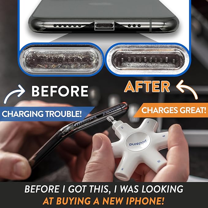 pureport Cleaning Kit for iPhone | The Original Phone Cleaner Multi-Tool | Compatible with iPhone & iPad | Repair & Restore Charging Ports, Lightning Cables & Connectors | As Seen on USA Today
