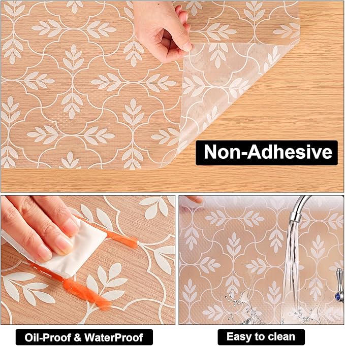 Cooyes Shelf Drawer and Cabinet Liner, Washable Oil-Proof Leaf Shelf Liners for Kitchen Cabinets, Shelves, Refrigerator, Non-Adhesive Drawers Mats（11.8" W x 118" L）