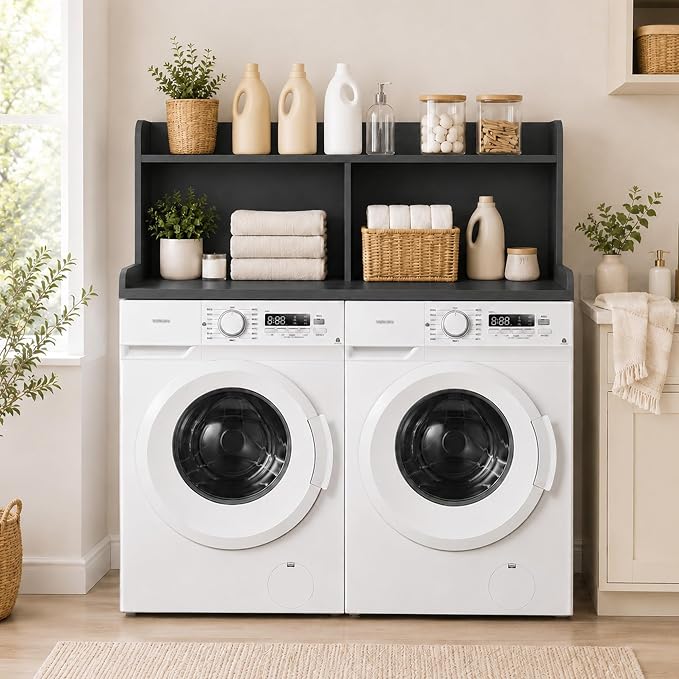 Royxen Laundry Countertop with 20“ Shelf Universal Fit, Washer and Dryer Countertop with Storage Space, Black
