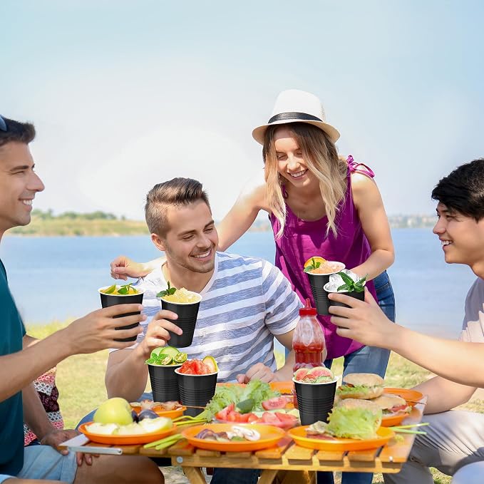 Kochorie 200 Pack Black Disposable Plastic Cups 12 Ounce Drinking Party Cups Bulk Party Cups for Wedding Birthday Graduation Christmas Parties, Picnics Events