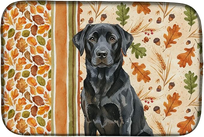 Caroline's Treasures Black Labrador Retriever Heirloom Fall Dish Drying Mat Absorbent Dish Drying Mat Pad for Kitchen Counter Dish Drainer Mat for Countertop, 14 x 21", Multicolor