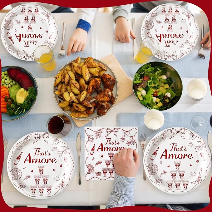 Zhehao 200 Pcs That's Amore Party Decorations, Bridal Shower Plates Napkins Sets Bridal Shower Decoration Wedding Decorations Wedding Paper Plates Engagement Bachelorette Supplies, Serve 50
