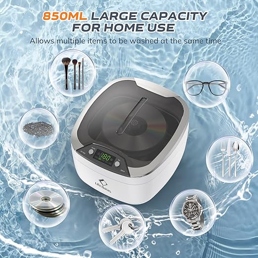 Life Basis Ultrasonic Jewelry Cleaner Ultrasonic Cleaning Machine 850ml (28 Ounces) LCD Screen with 5 Digital Timer Watch Stand CD Holder for Ring Jewelry CD DVD Watches Glasses Makeup Brush