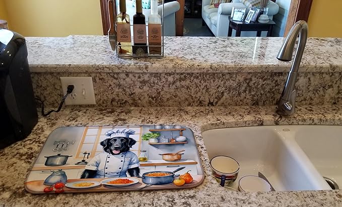Caroline's Treasures DAC6249DDM Flat-Coated Retriever The Chef Dish Drying Mat Absorbent Dish Drying Mat Pad for Kitchen Counter Dish Drainer Mat for Countertop, 14 x 21", Multicolor