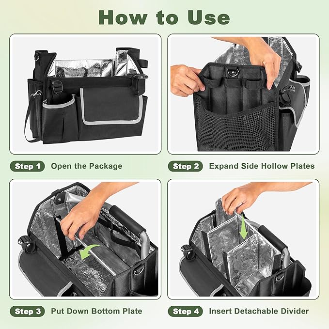HODRANT Outdoor Grill Utensil Caddy, BBQ Tool Organizer with Divider & Support Pad for Tailgating Essentials, Picnic Storage Bag with Handle & Shoulder Strap for Camping Grill Accessories, Bag Only