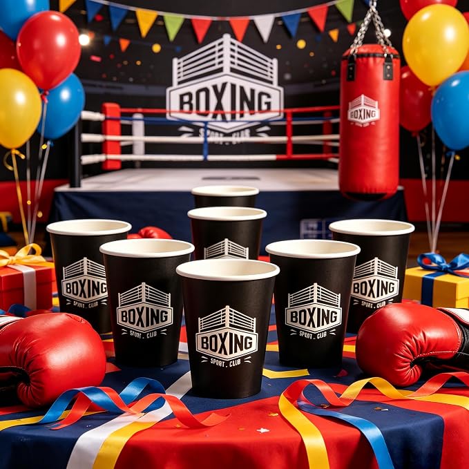 50Pcs Boxing Themed Party Paper Cups Disposable 9oz Paper Cups for for Sports Supplies Decorations Drinking for Birthday Party Favors (50, boxing)
