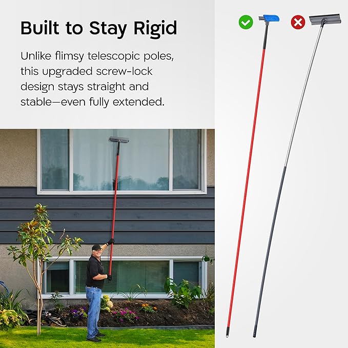 Tyroler Professional Silicone Window Squeegee for Home, 12"-110" Long Squeegee for Window Cleaning, 2-in-1 Window Cleaning Squeegee Kit, Indoor & Outdoor Window Cleaner Tool for High Windows & Glass