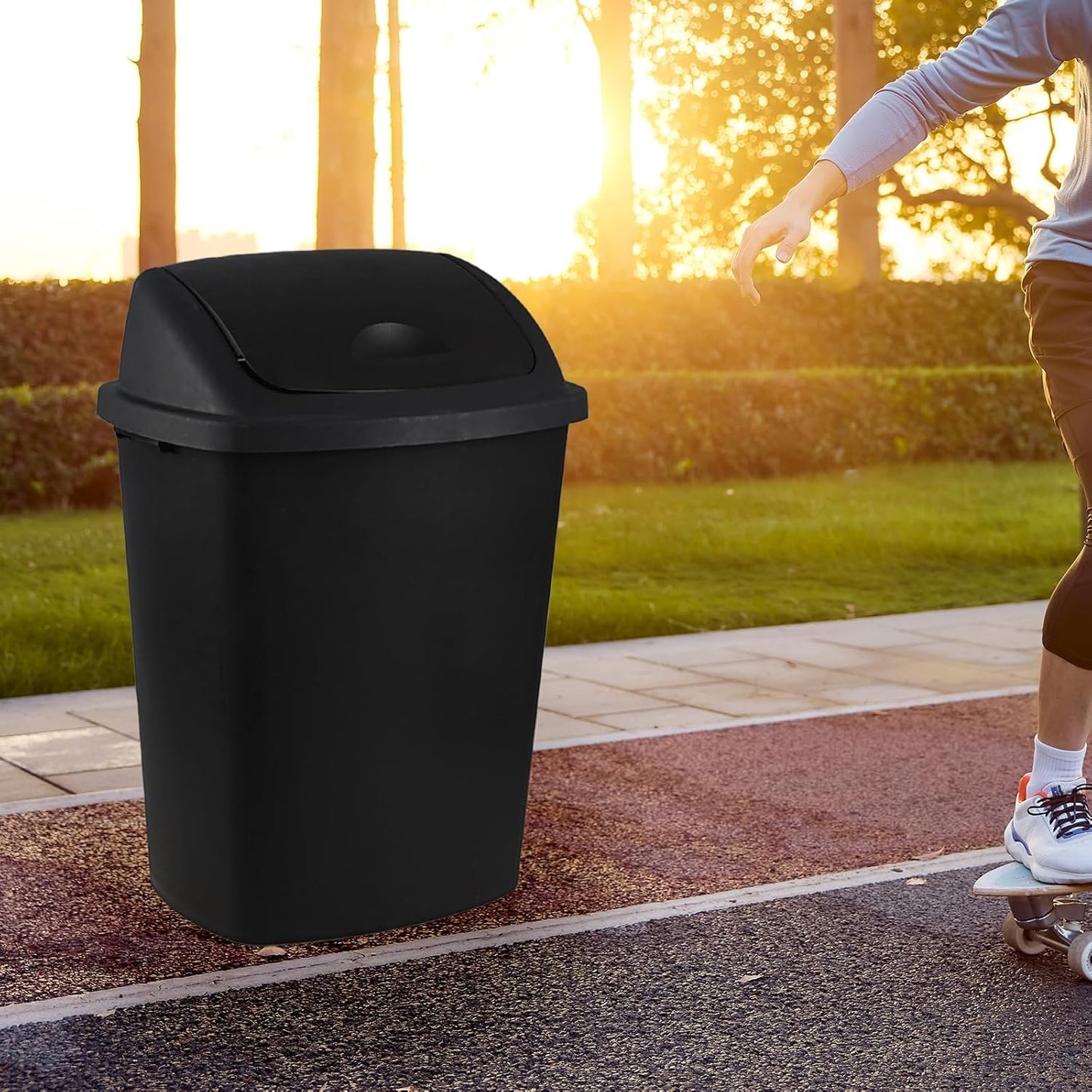 Bringer 18 Gallon Large Swing Top Trash Can, Plastic Garbage Can with Swing-Lid, Black, 4-Pack