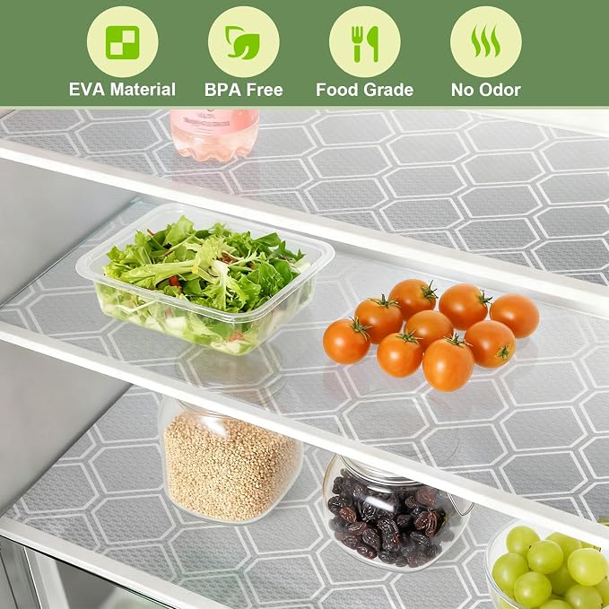 Shelf Liner, Refrigerator Drawer Liners for Kitchen Cabinets, Waterproof Bathroom Sink Mat No Slip Cupboard Liners Non Adhesive Fridge Liner Roll - Clear 17.5"×118"