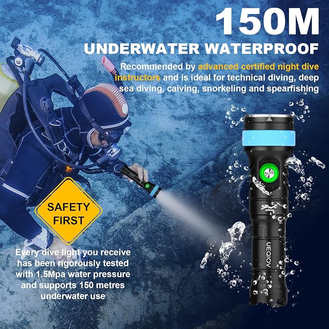 380 Dive Light Underwater Diving Flashlight, Super Bright Rechargeable Waterproof Flashlight with Battery Level Indicator, Suitable for Scuba Diving and Snorkeling Night Diving Light